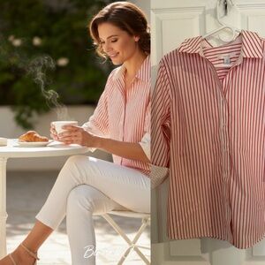Chico’s Red & White Striped Button-Down Shirt | Size 1 | 100% Cotton